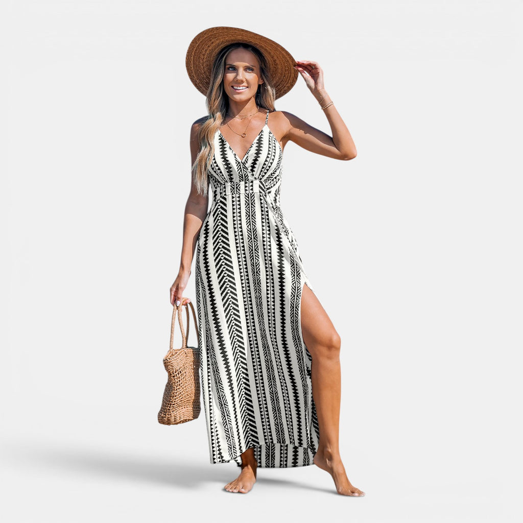 Monvaline | Women's Geometric Maxi Dress Sleeveless Relaxed Fit Summer