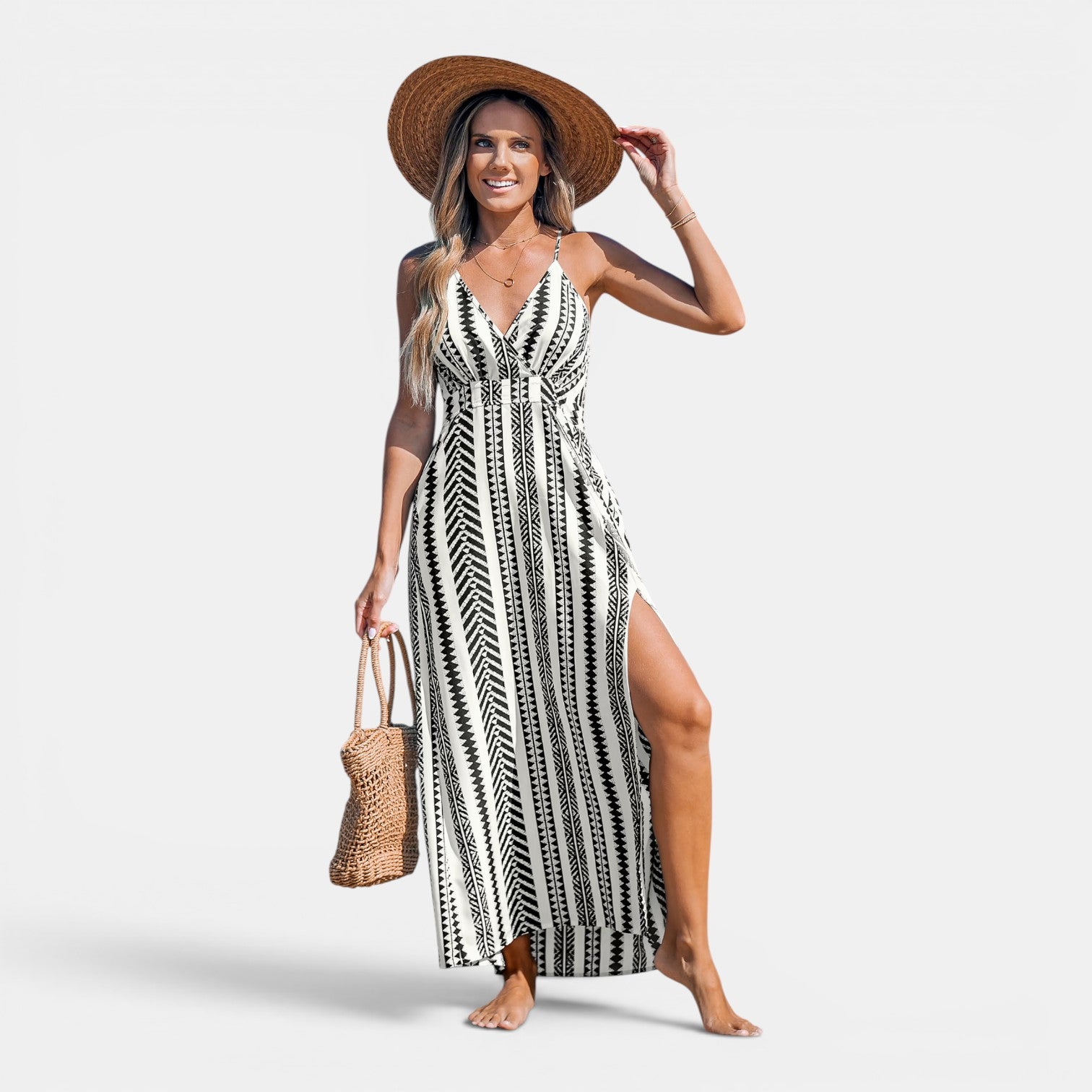 Monvaline | Women's Geometric Maxi Dress Sleeveless Relaxed Fit Summer