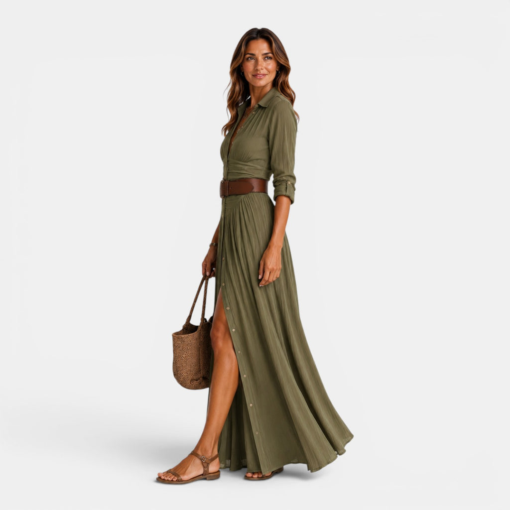 Monvaline | Women's Elegant Pleated Maxi Dress for Weddings & Special Occasions