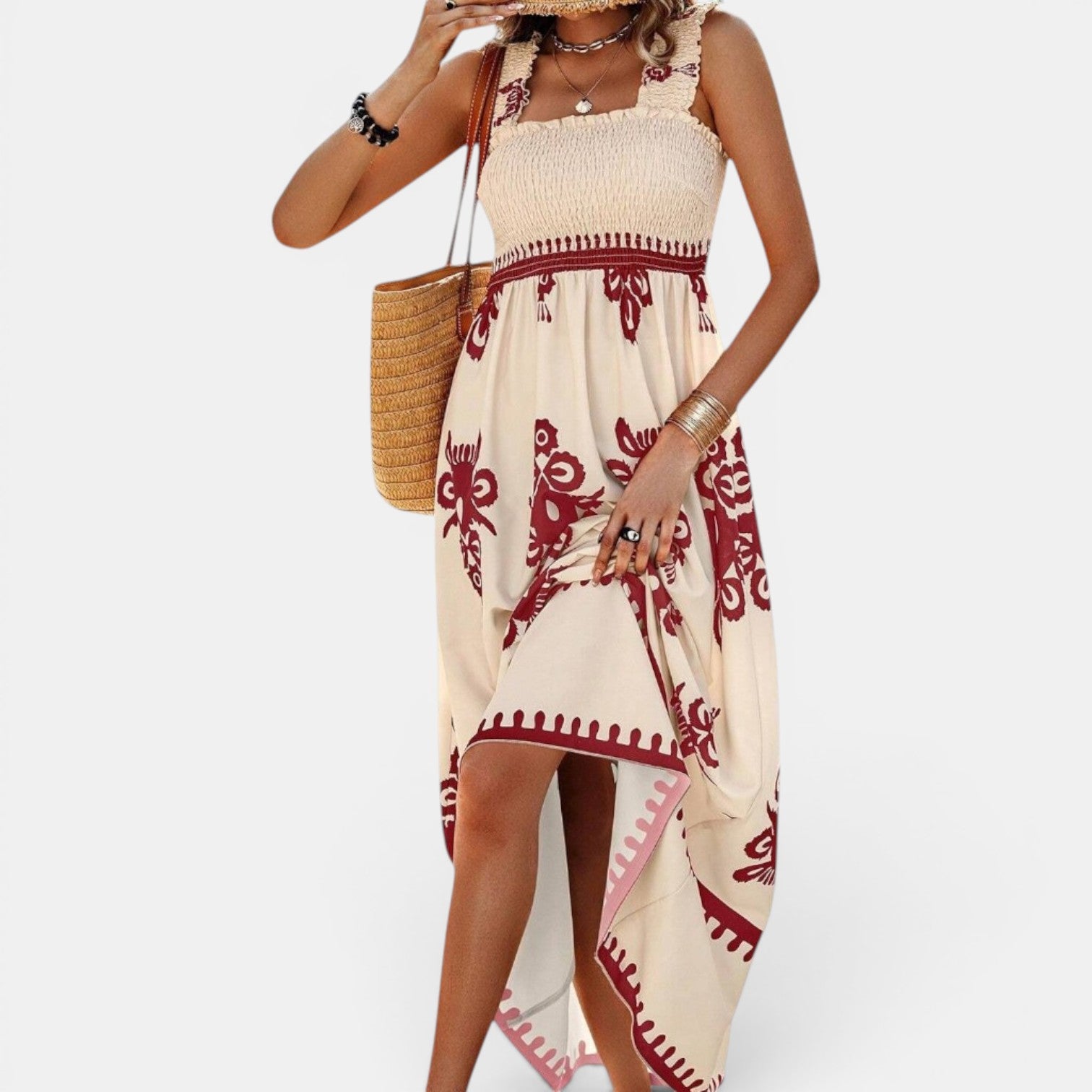 Monvaline | Women’s Cross-Front Printed Midi Dress