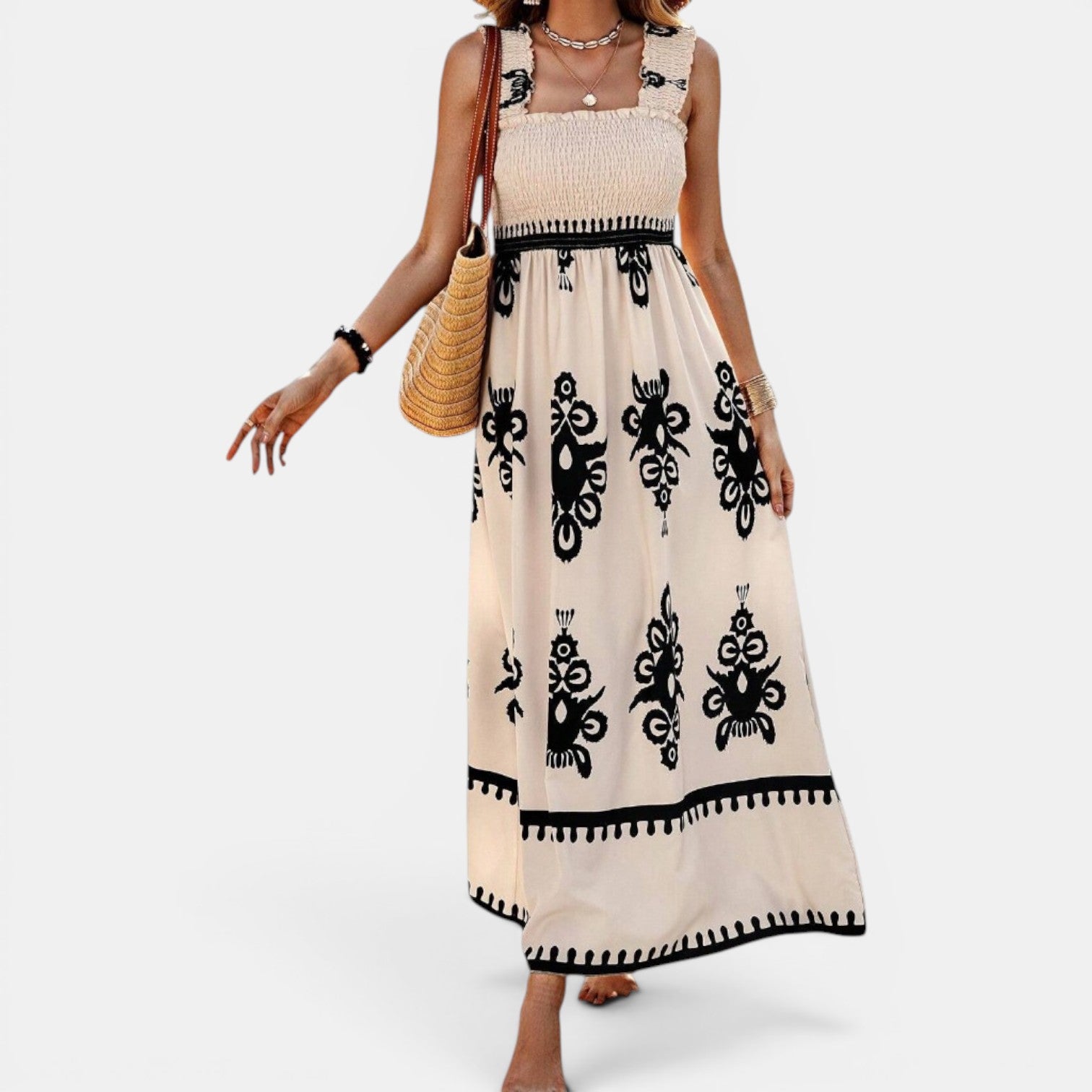 Monvaline | Women’s Cross-Front Printed Midi Dress