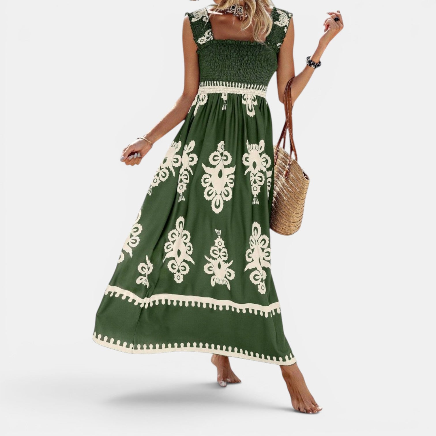 Monvaline | Women’s Cross-Front Printed Midi Dress
