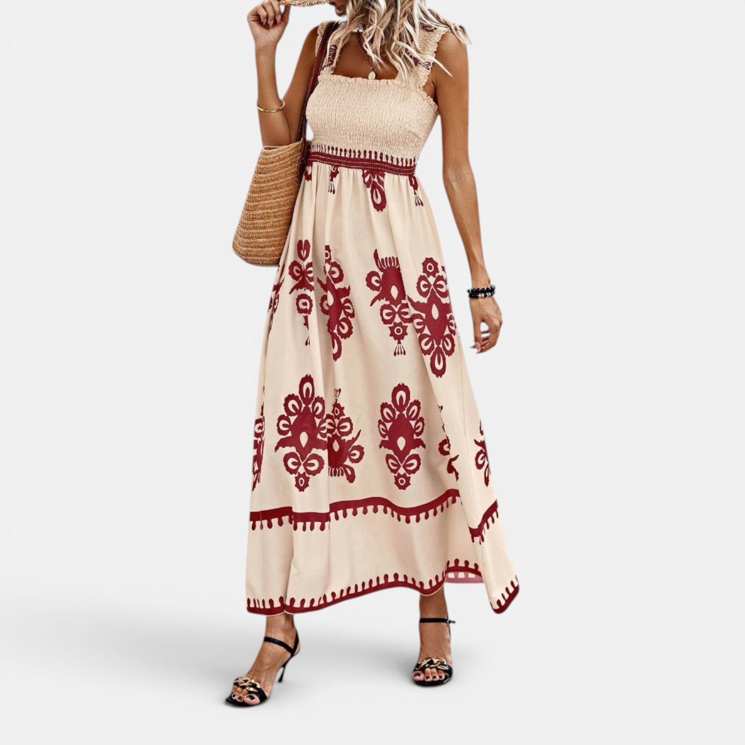 Monvaline | Women’s Cross-Front Printed Midi Dress