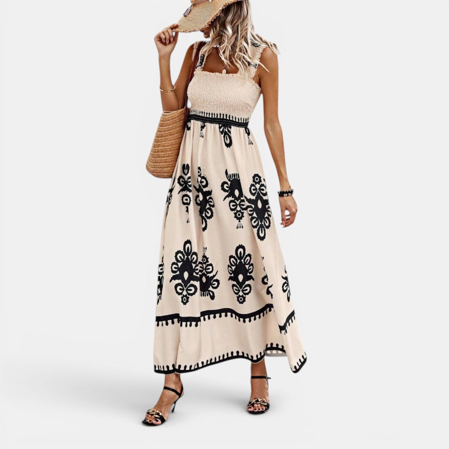 Monvaline | Women’s Cross-Front Printed Midi Dress
