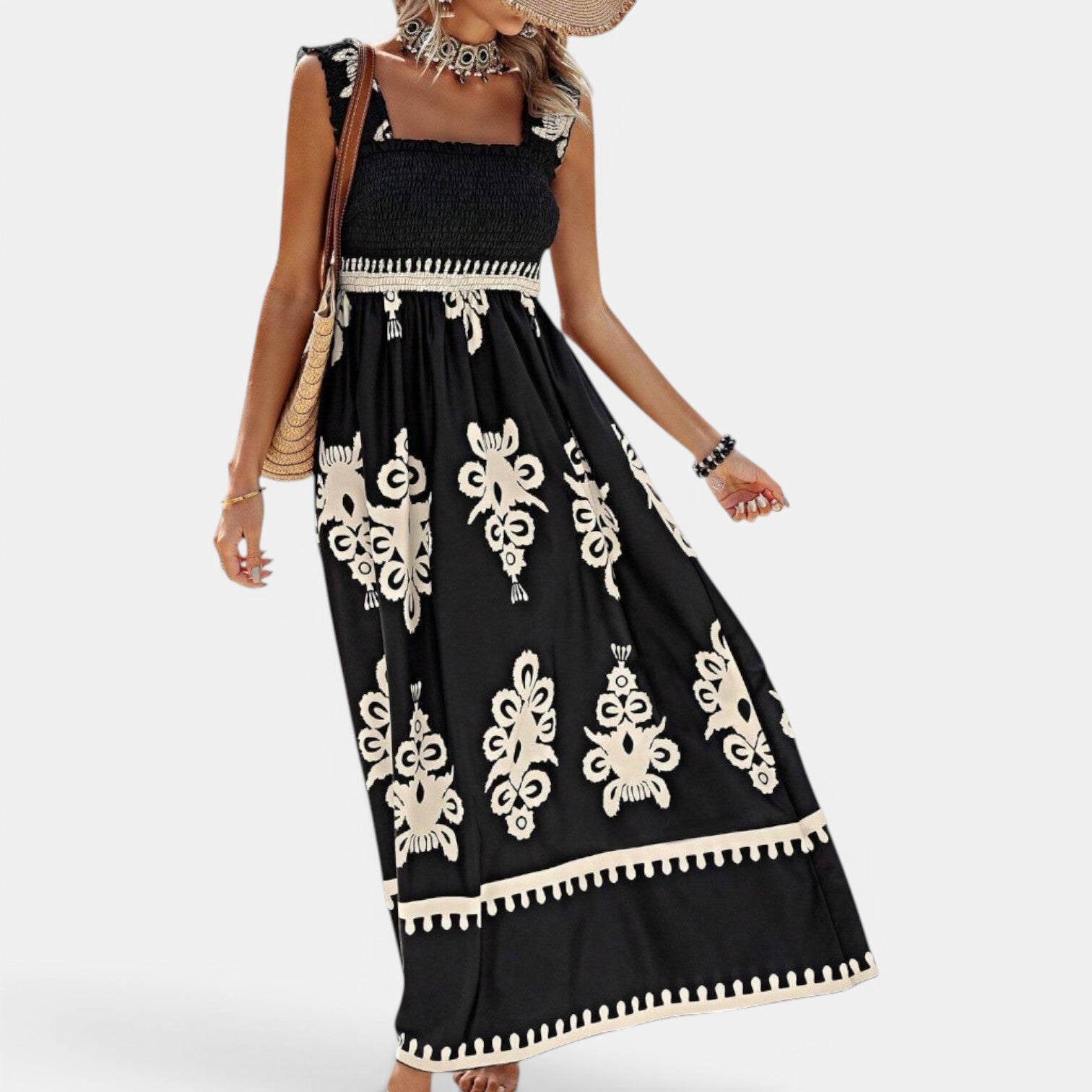 Monvaline | Women’s Cross-Front Printed Midi Dress
