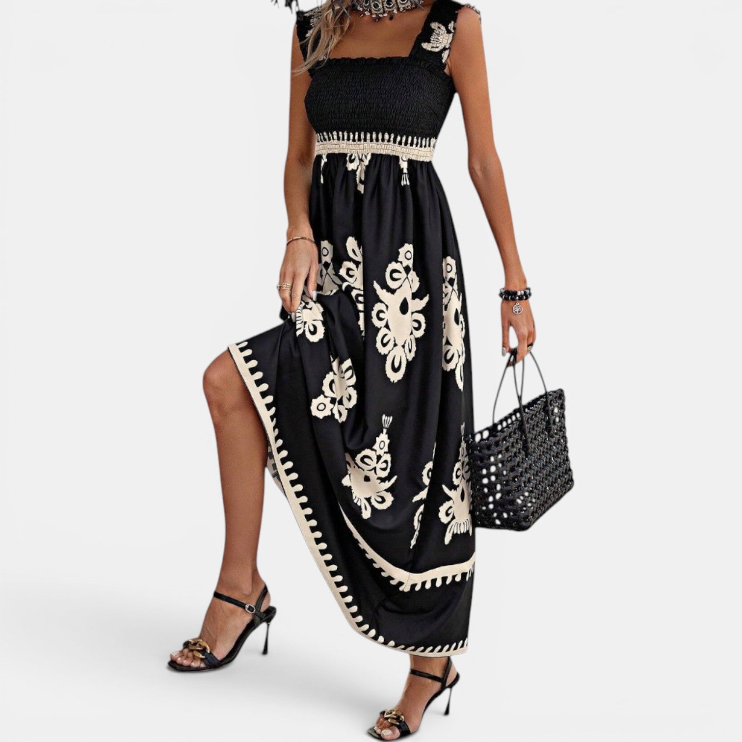 Monvaline | Women’s Cross-Front Printed Midi Dress