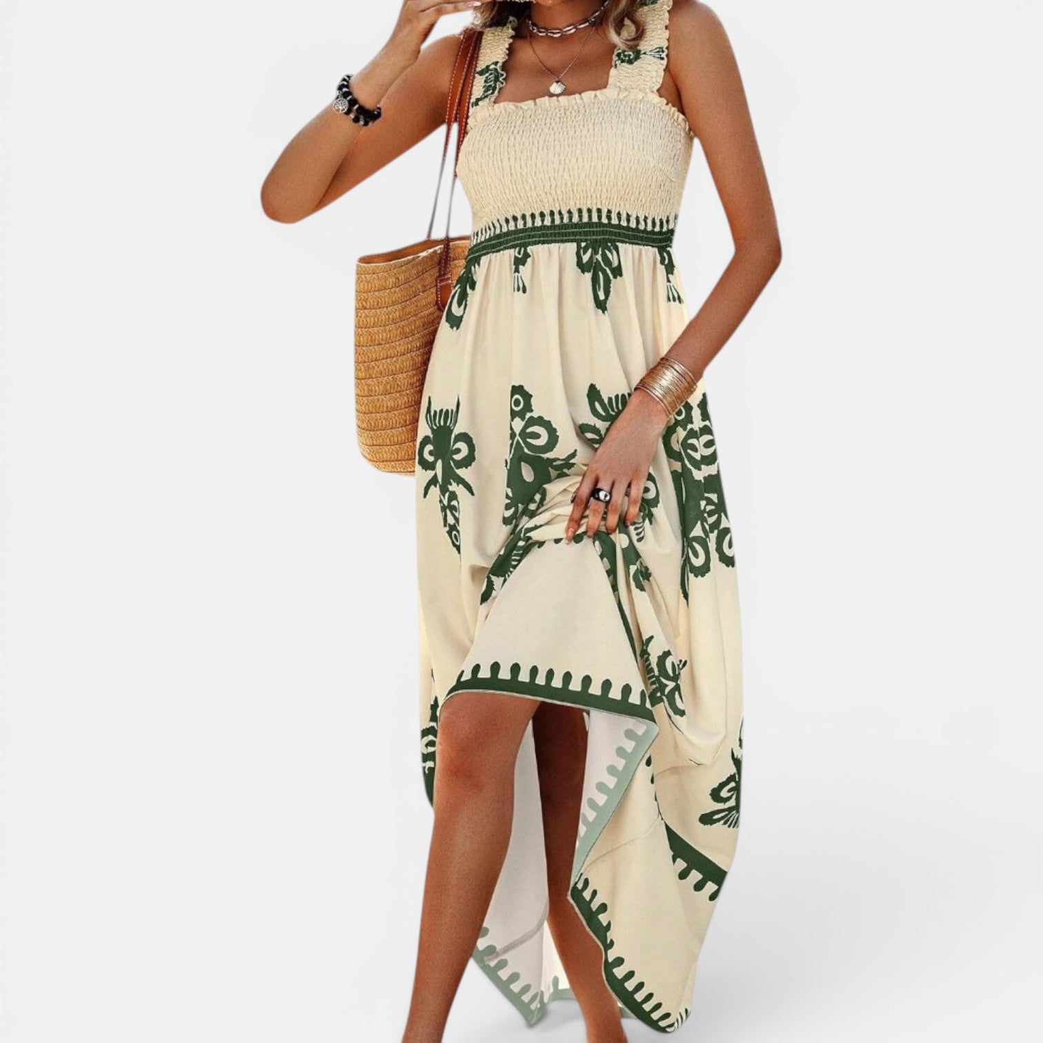 Monvaline | Women’s Cross-Front Printed Midi Dress