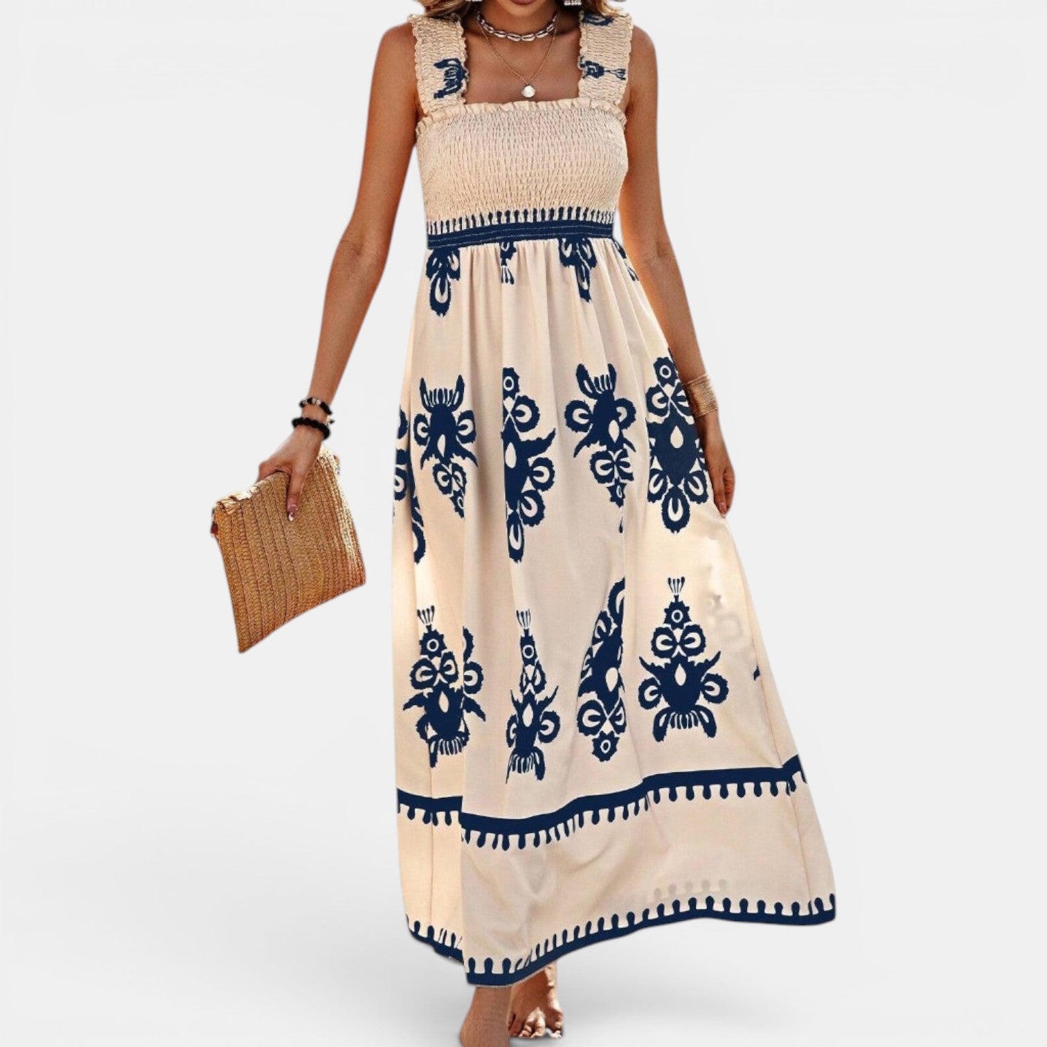 Monvaline | Women’s Cross-Front Printed Midi Dress