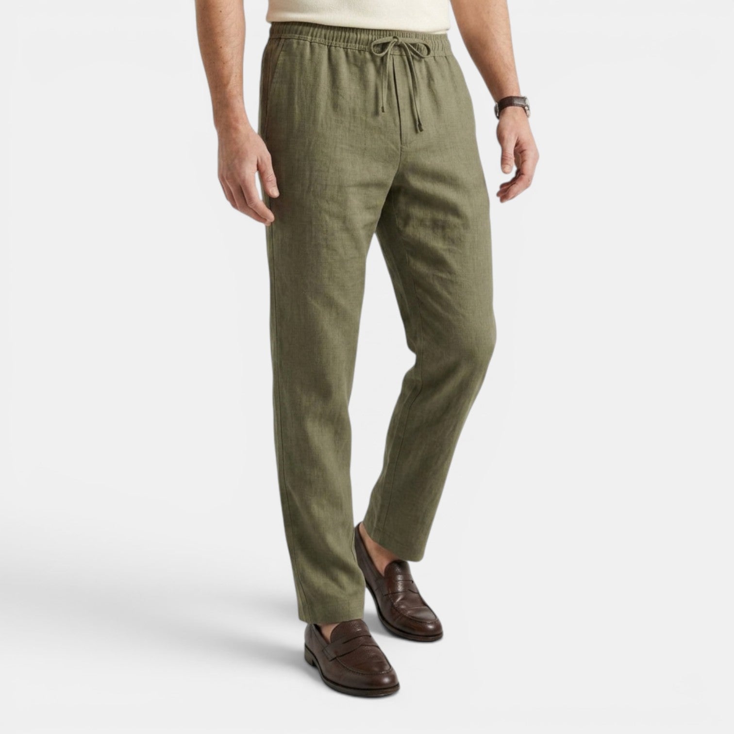 Monvaline | Men’s Riviera Green Linen Trousers