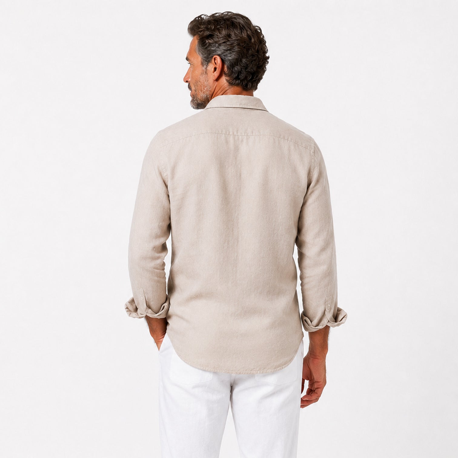 Monvaline | Men's Linen Blend Button-Up Shirt Relaxed Fit Summer Casual