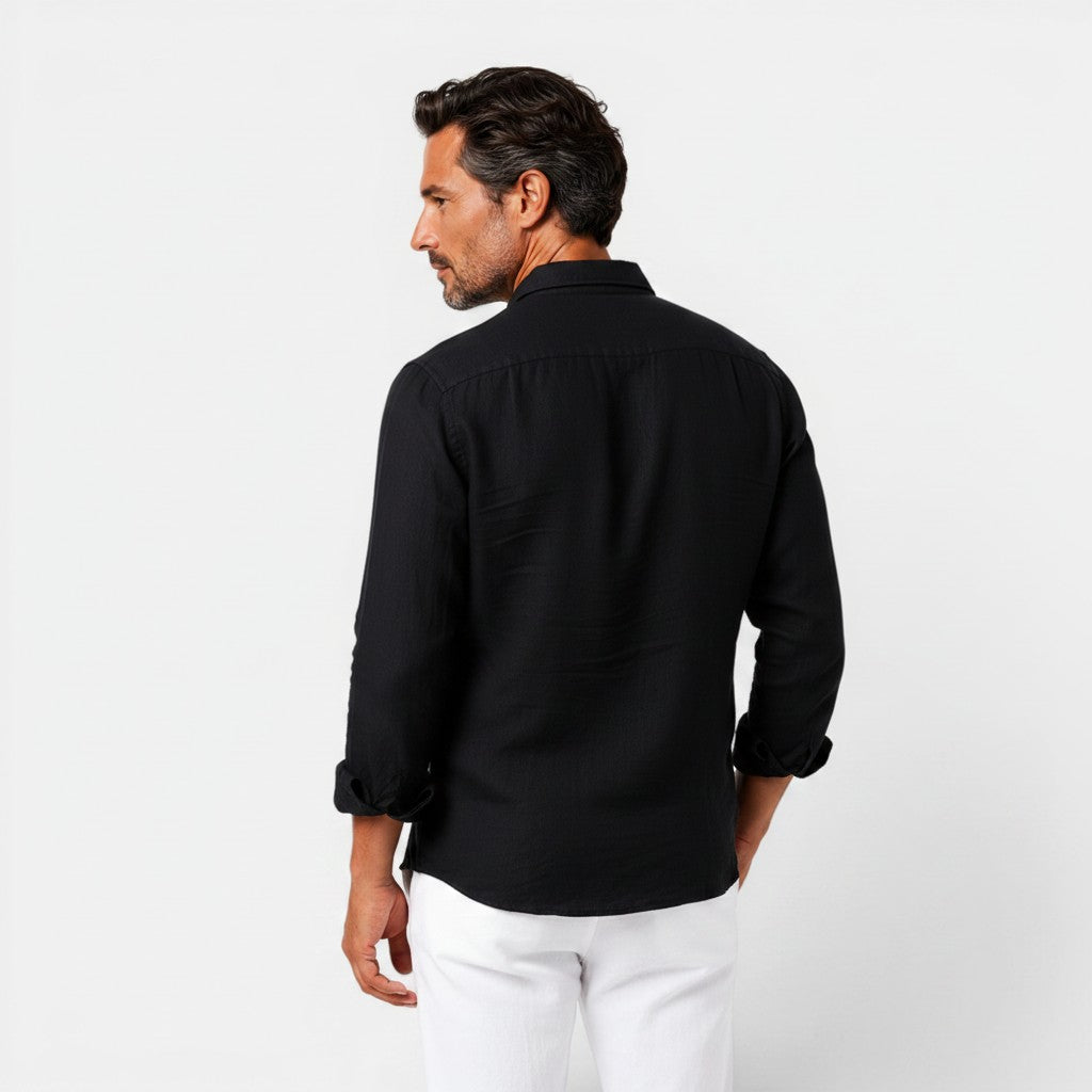 Monvaline | Men's Linen Blend Button-Up Shirt Relaxed Fit Summer Casual