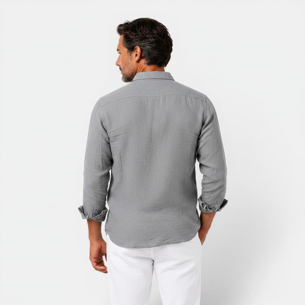Monvaline | Men's Linen Blend Button-Up Shirt Relaxed Fit Summer Casual