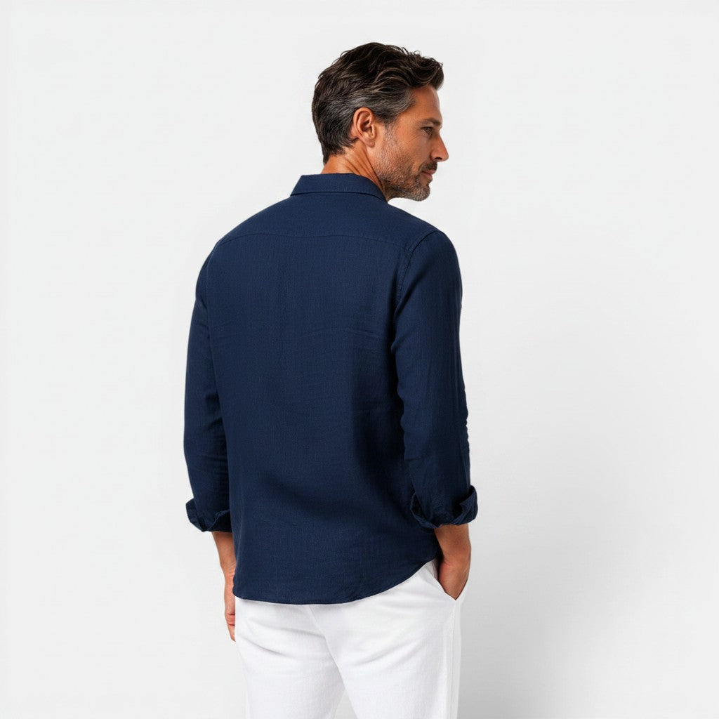 Monvaline | Men's Linen Blend Button-Up Shirt Relaxed Fit Summer Casual