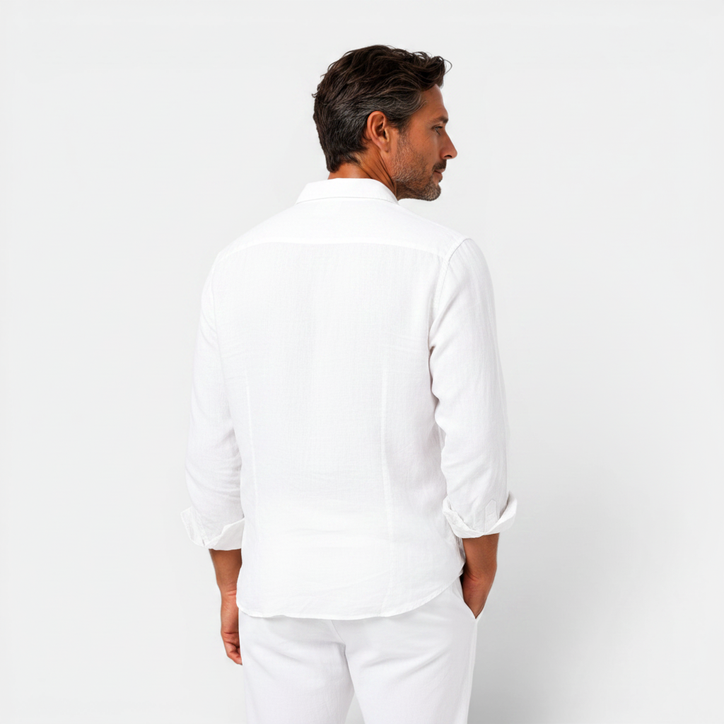 Monvaline | Men's Linen Blend Button-Up Shirt Relaxed Fit Summer Casual