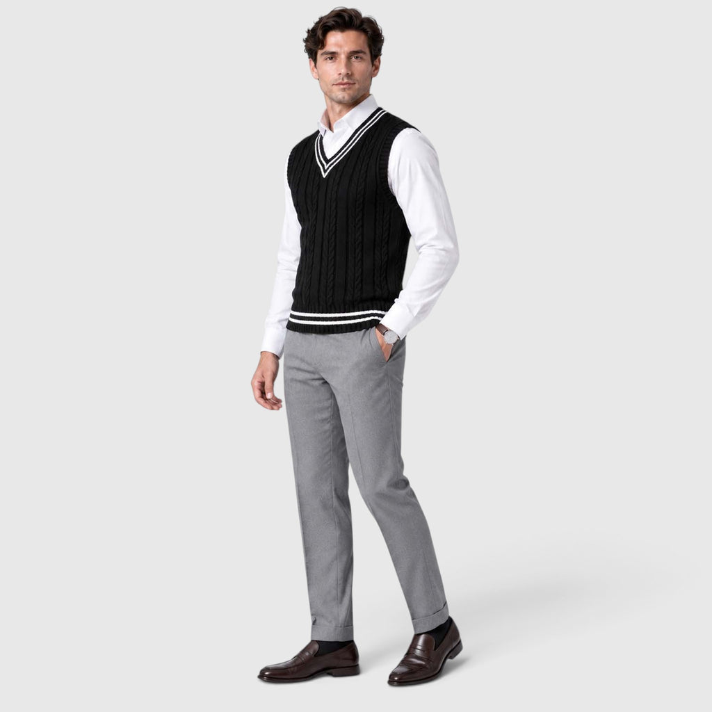 Men's Cable Knit Sweater Vest – V-Neck Regular Fit