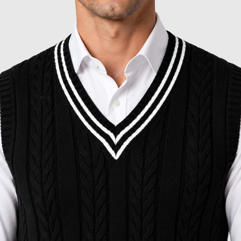 Men's Cable Knit Sweater Vest – V-Neck Regular Fit