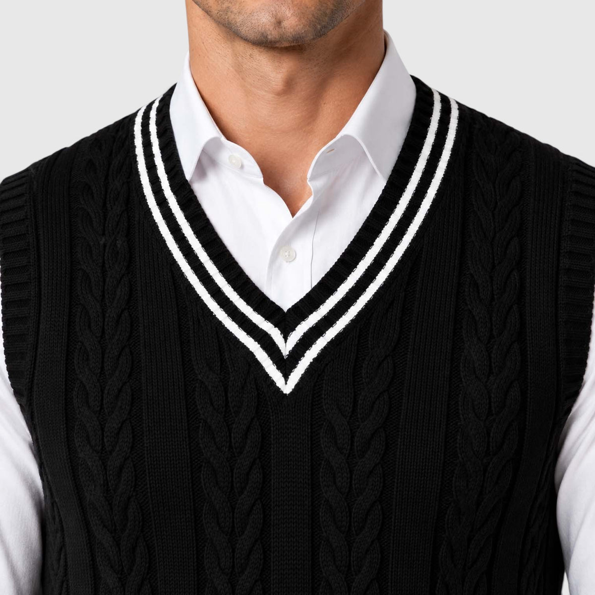 Men's Cable Knit Sweater Vest – V-Neck Regular Fit