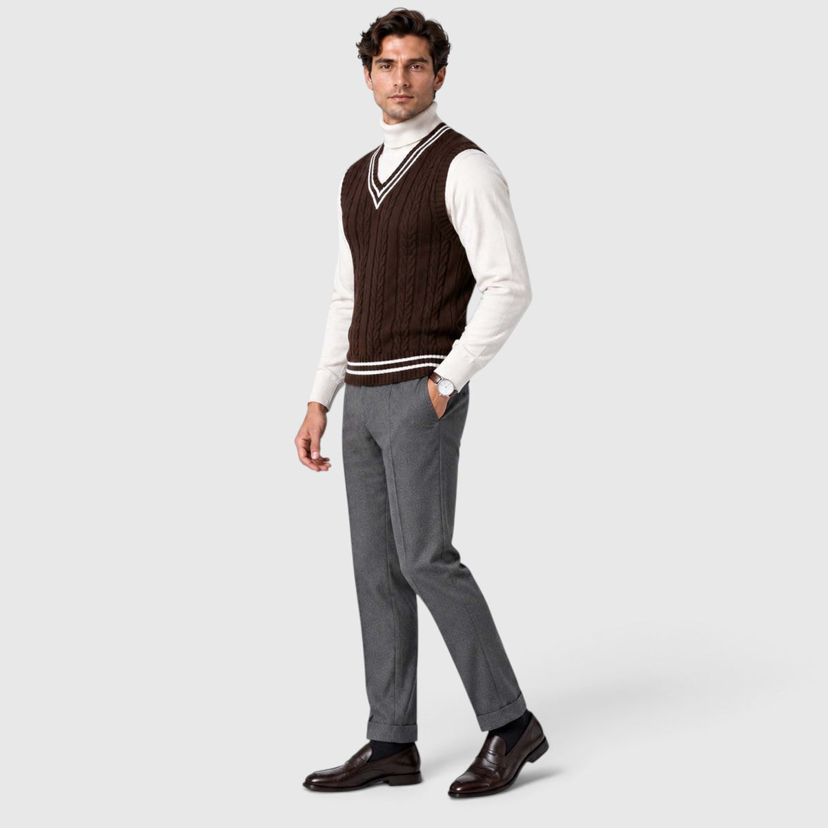 Men's Cable Knit Sweater Vest – V-Neck Regular Fit