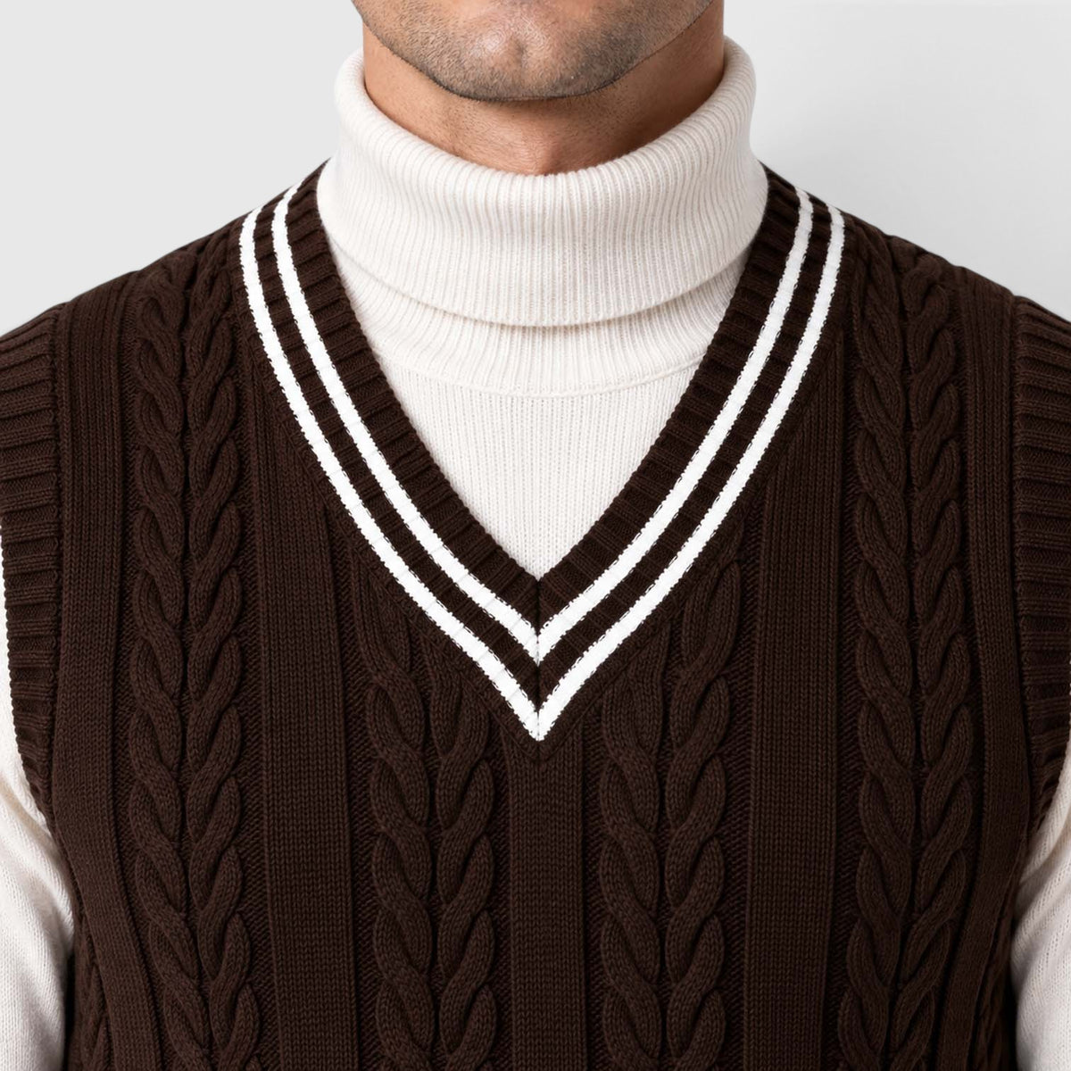 Men's Cable Knit Sweater Vest – V-Neck Regular Fit