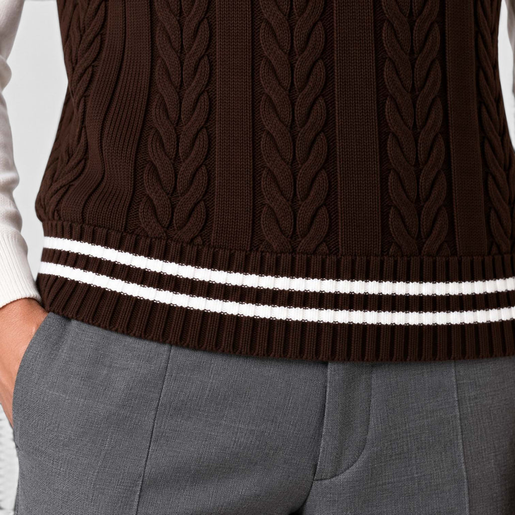 Men's Cable Knit Sweater Vest – V-Neck Regular Fit