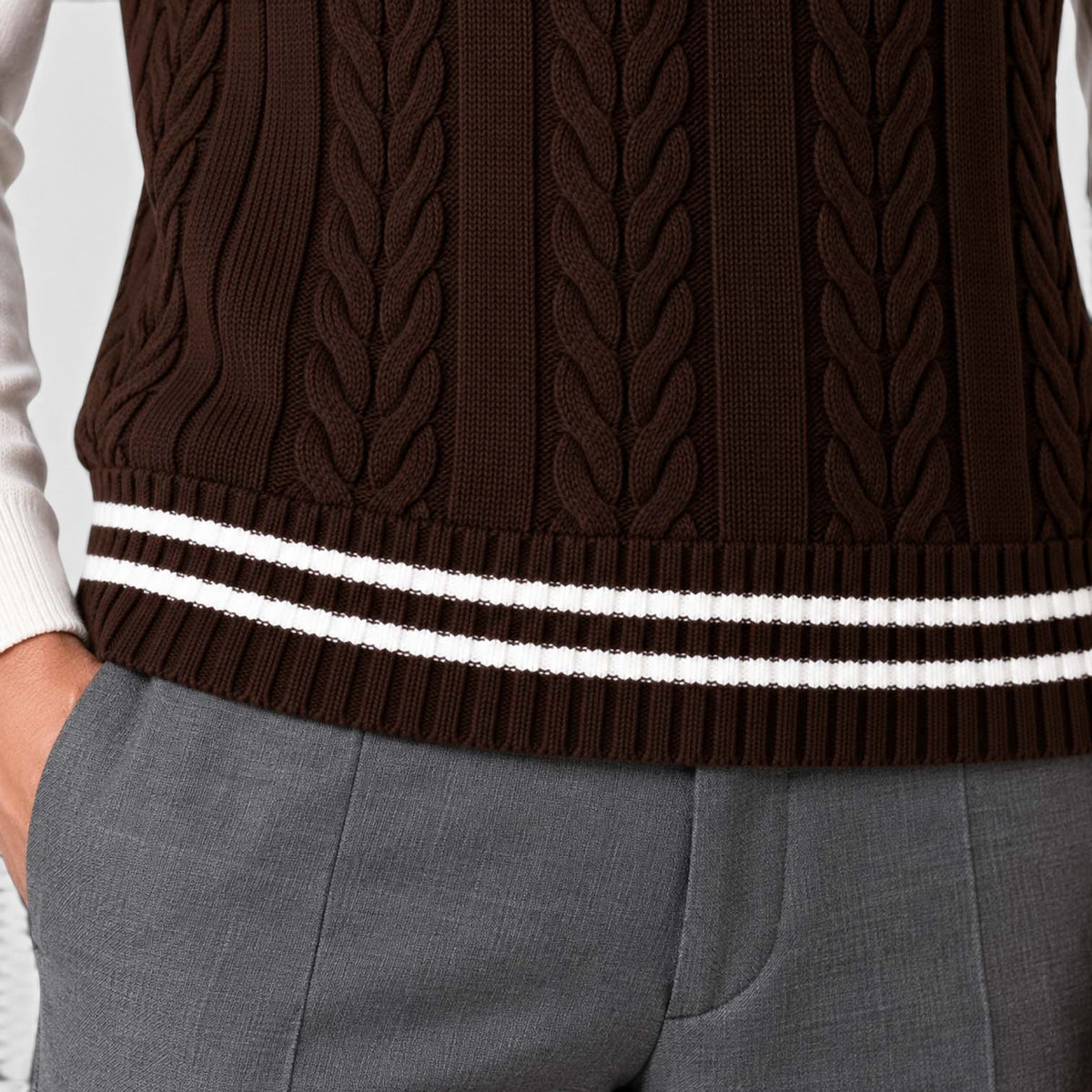 Men's Cable Knit Sweater Vest – V-Neck Regular Fit