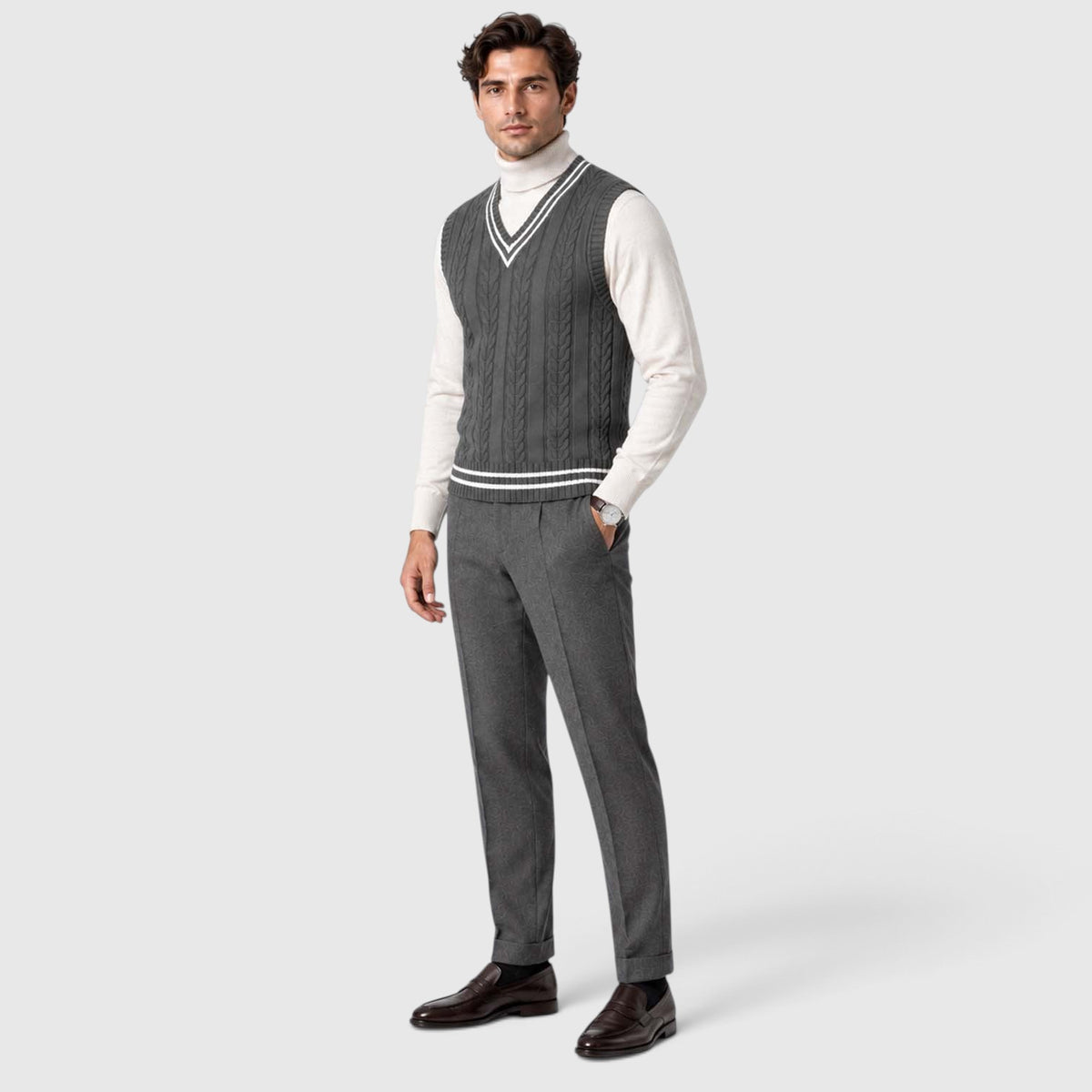 Men's Cable Knit Sweater Vest – V-Neck Regular Fit