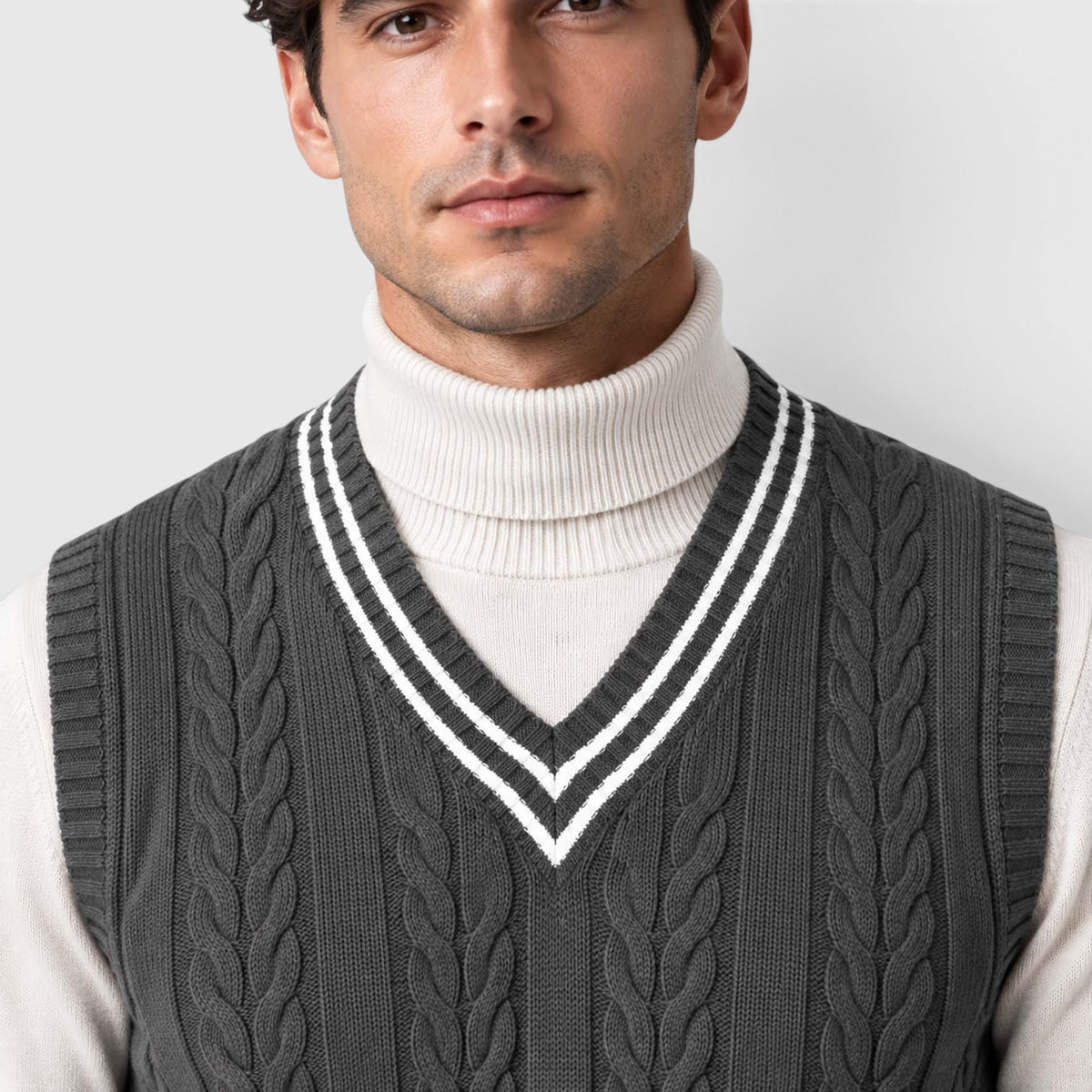 Men's Cable Knit Sweater Vest – V-Neck Regular Fit