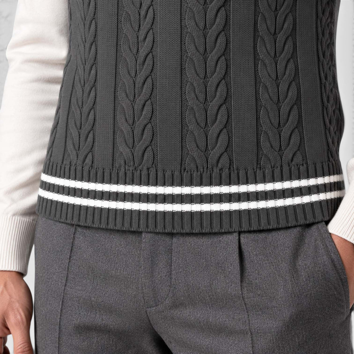 Men's Cable Knit Sweater Vest – V-Neck Regular Fit
