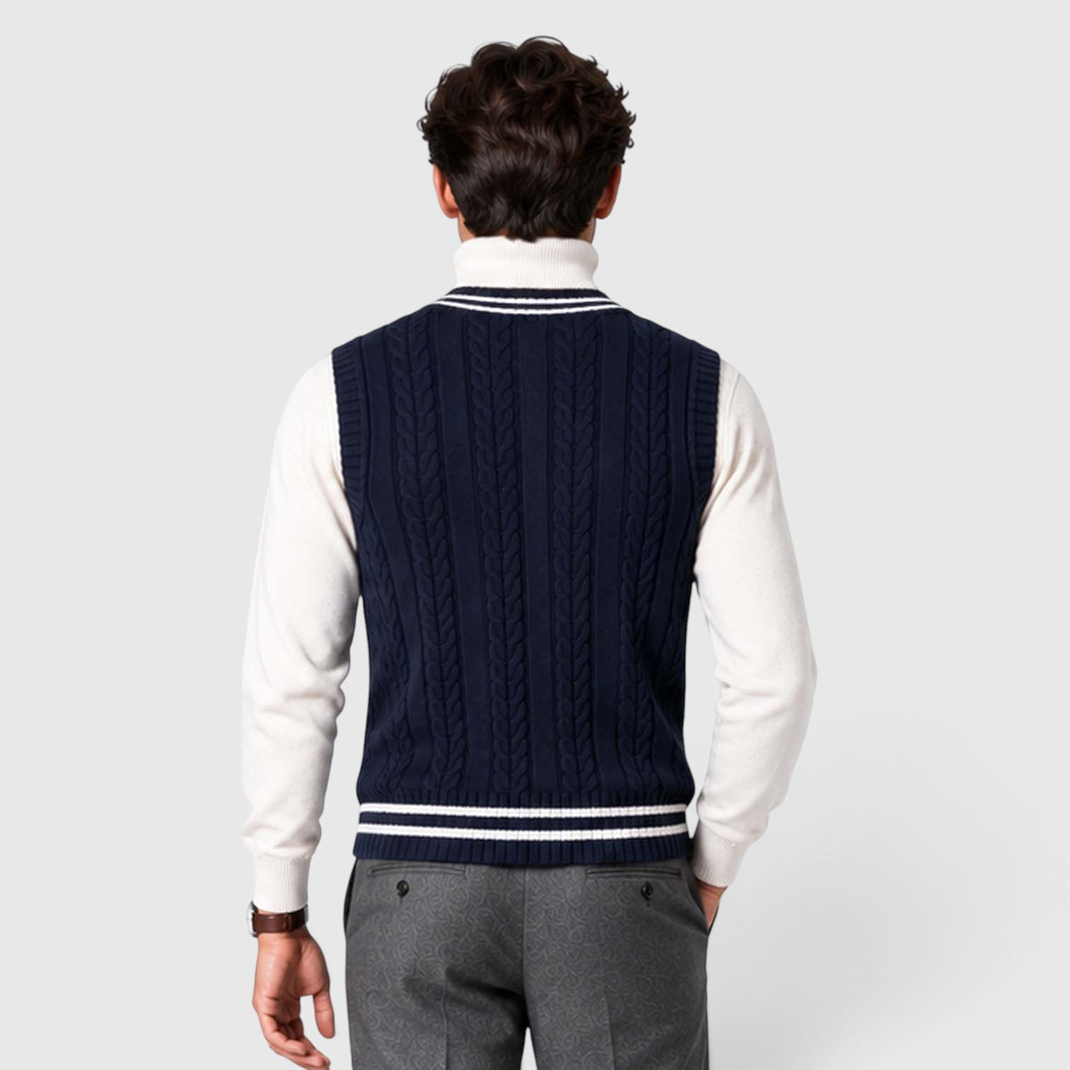 Men's Cable Knit Sweater Vest – V-Neck Regular Fit
