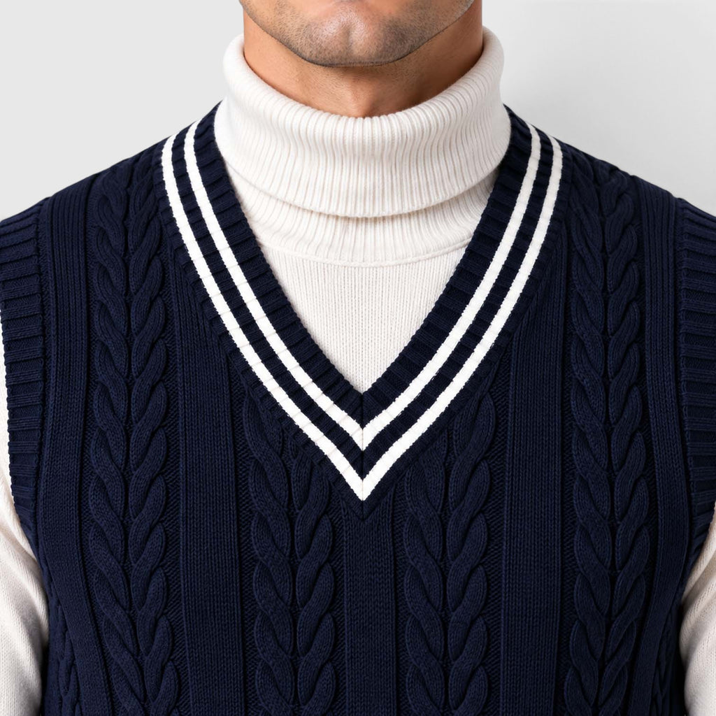 Men's Cable Knit Sweater Vest – V-Neck Regular Fit