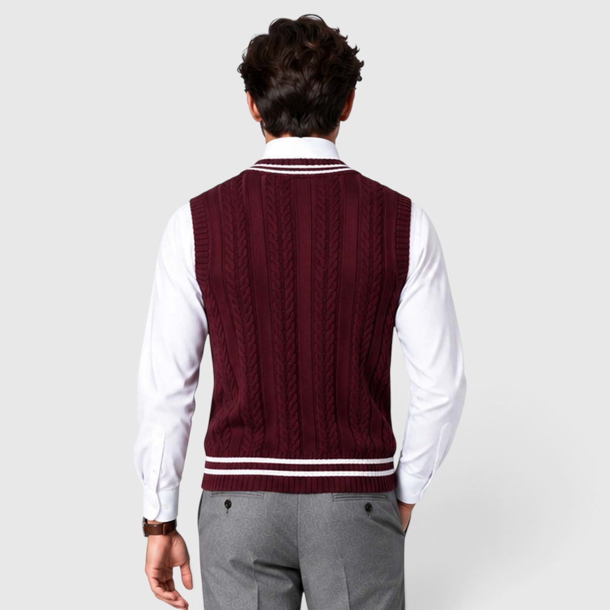 Men's Cable Knit Sweater Vest – V-Neck Regular Fit