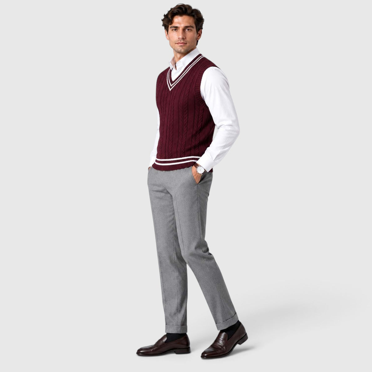 Men's Cable Knit Sweater Vest – V-Neck Regular Fit