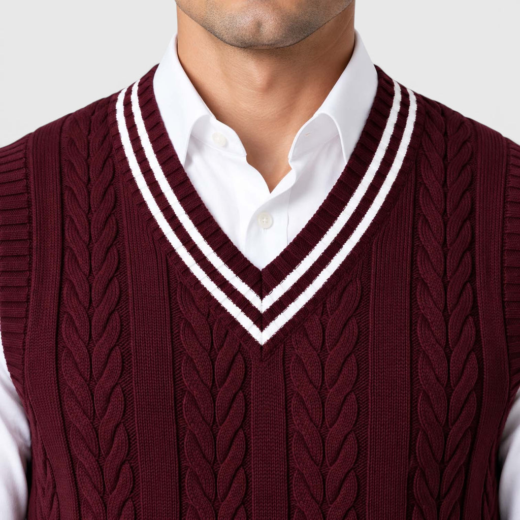 Men's Cable Knit Sweater Vest – V-Neck Regular Fit