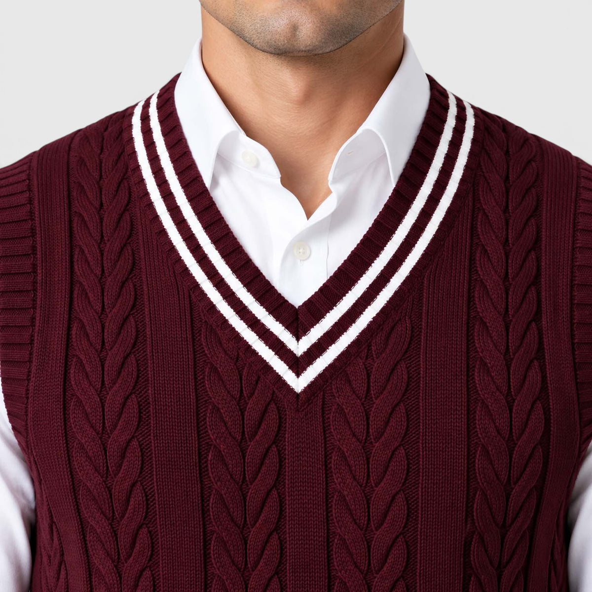 Men's Cable Knit Sweater Vest – V-Neck Regular Fit