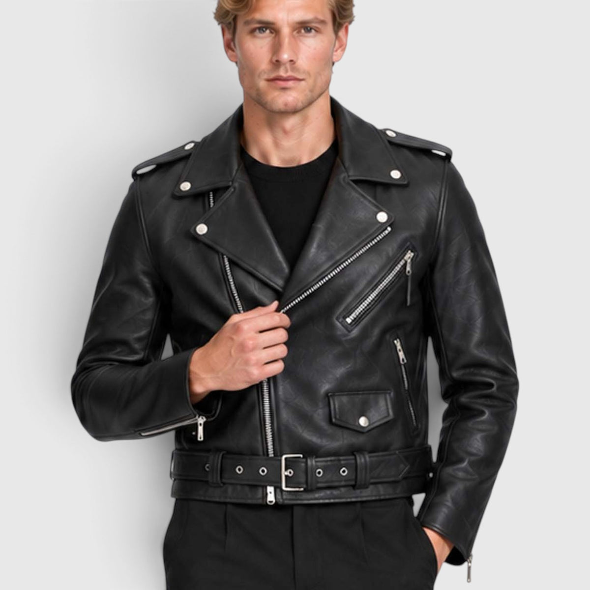 Men's Genuine Cowhide Leather Jacket | Classic Durable Biker Outerwear