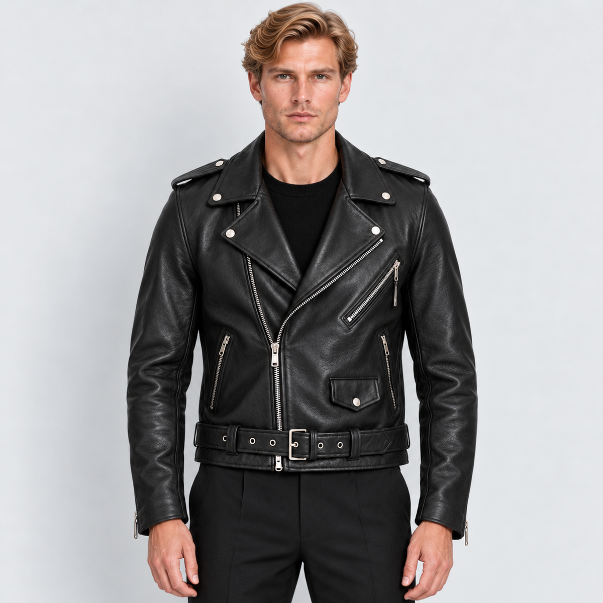 Monvaline | Men's Genuine Cowhide Leather Jacket - Classic Durable Biker Outerwear