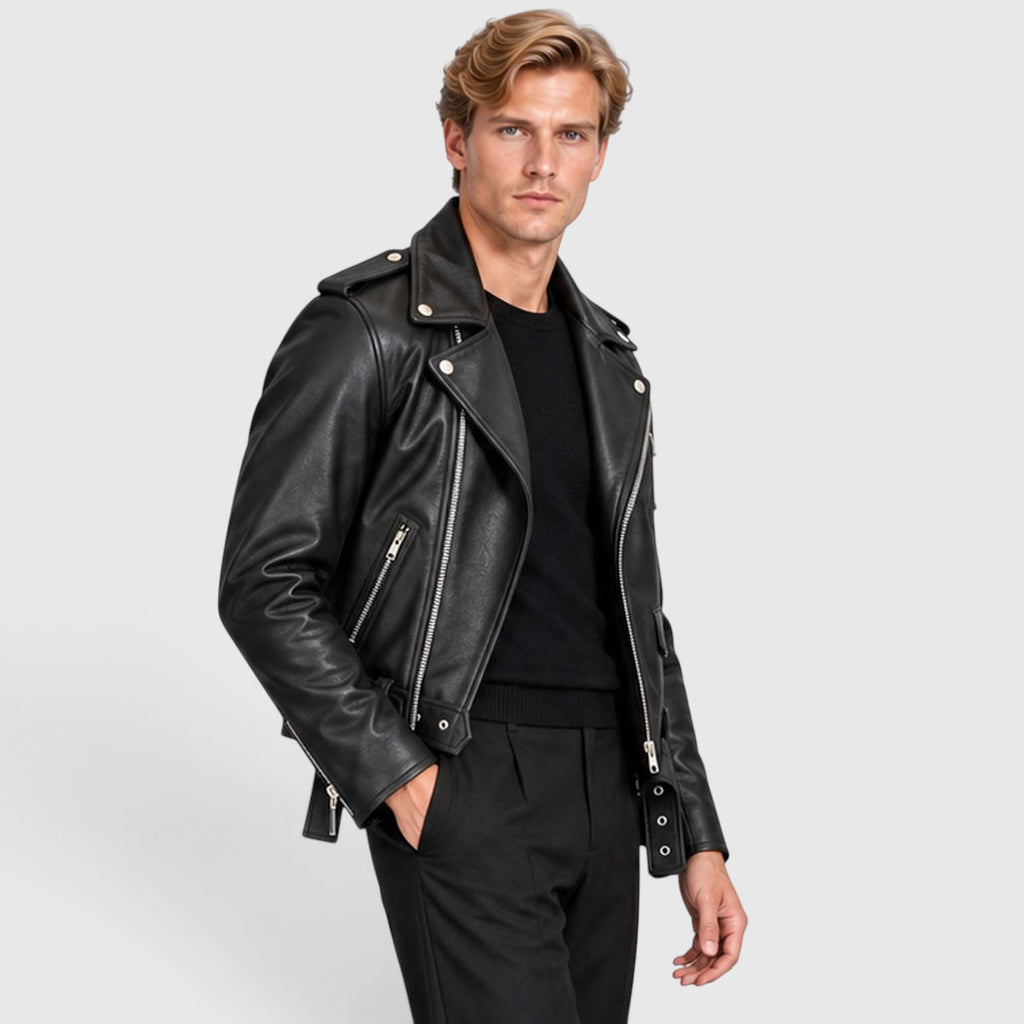 Men's Genuine Cowhide Leather Jacket | Classic Durable Biker Outerwear