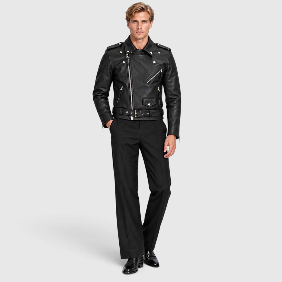 Men's Genuine Cowhide Leather Jacket | Classic Durable Biker Outerwear