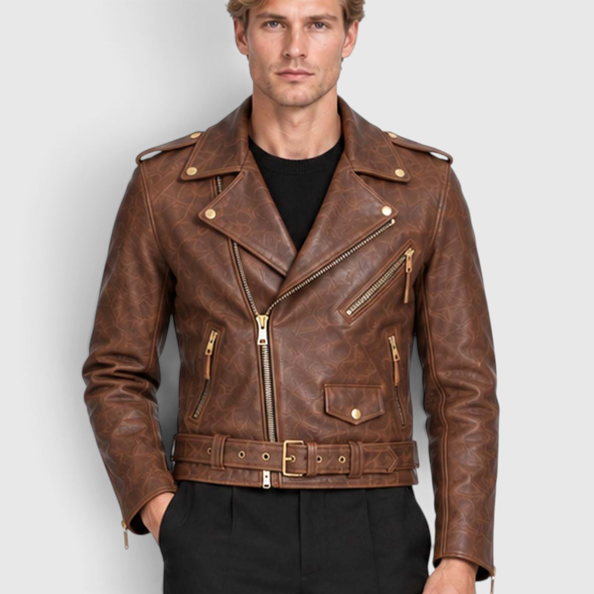 Monvaline | Men's Genuine Cowhide Leather Jacket - Classic Durable Biker Outerwear