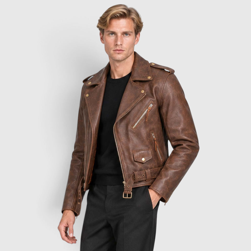 Men's Genuine Cowhide Leather Jacket | Classic Durable Biker Outerwear