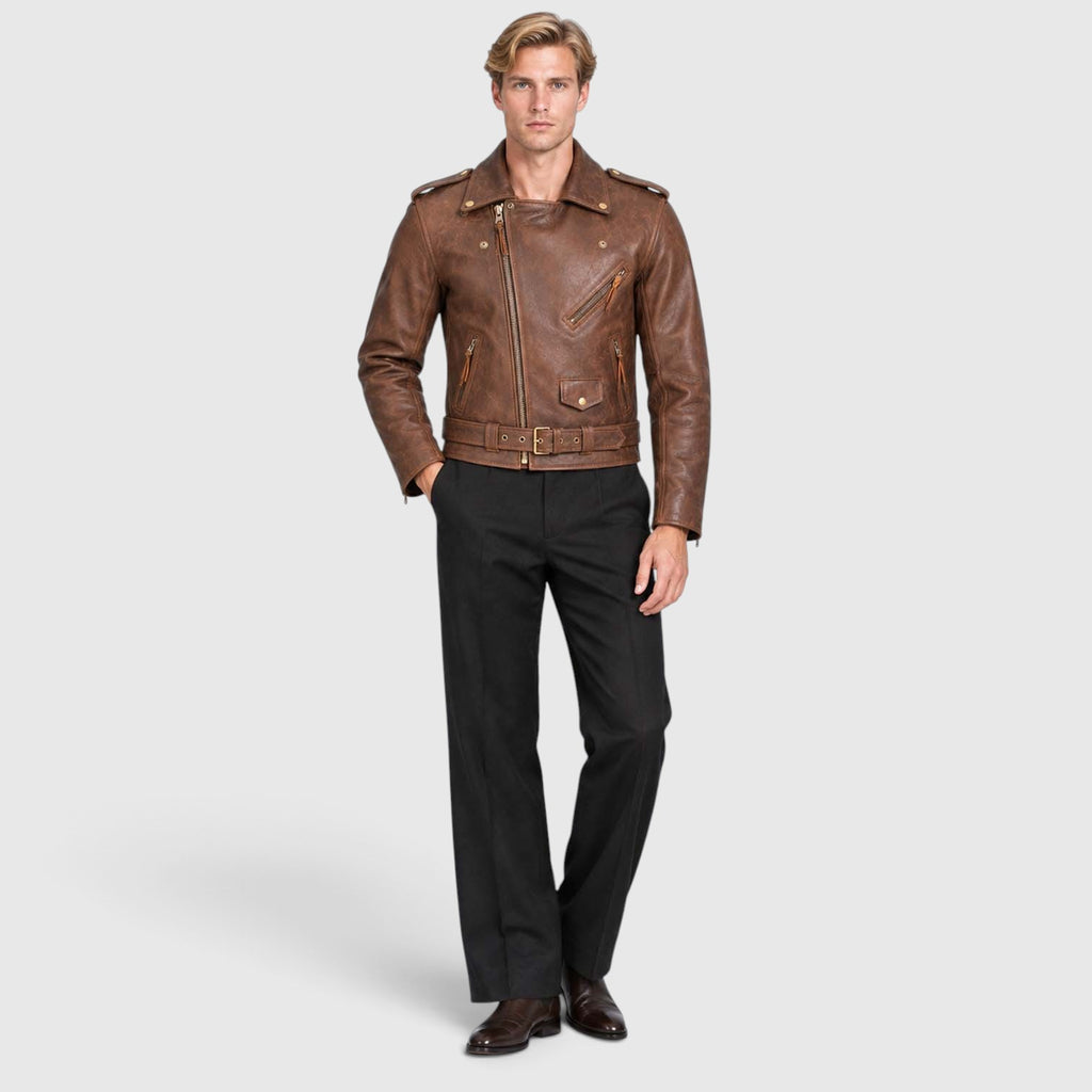 Men's Genuine Cowhide Leather Jacket | Classic Durable Biker Outerwear