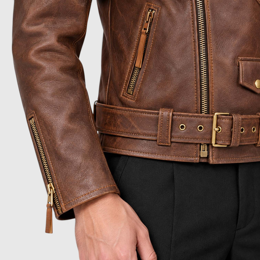 Men's Genuine Cowhide Leather Jacket | Classic Durable Biker Outerwear