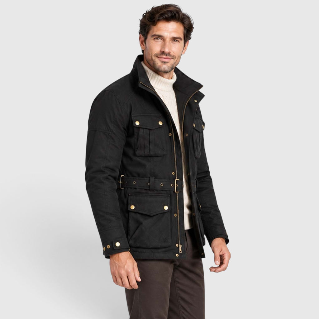 Men's Premium Waxed Cotton Motorcycle Jacket | Stylish Waterproof Biker Coat