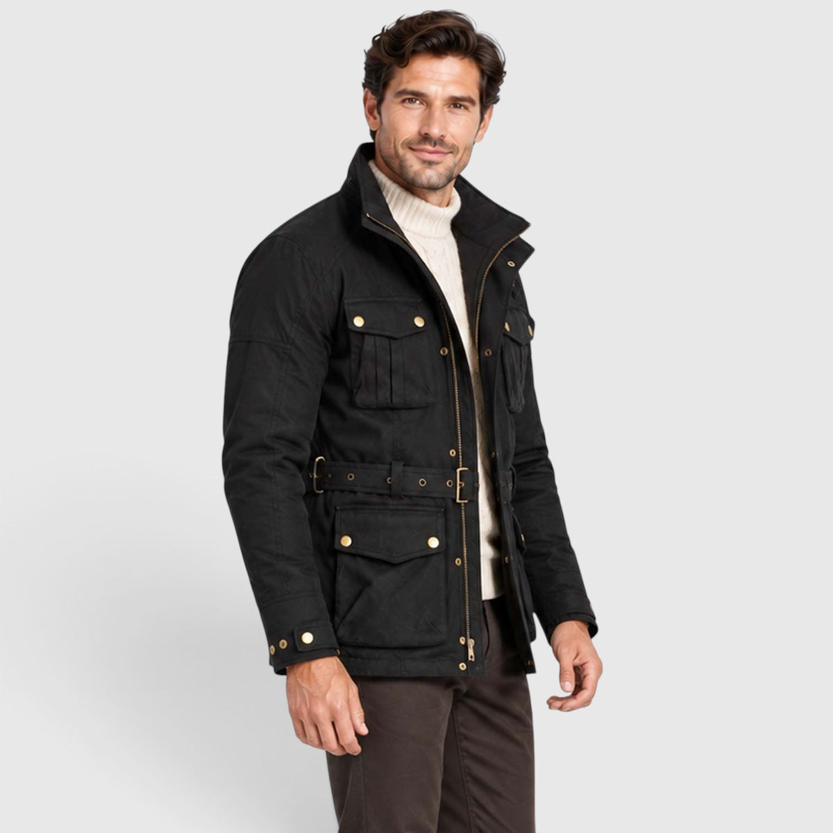 Men's Premium Waxed Cotton Motorcycle Jacket | Stylish Waterproof Biker Coat