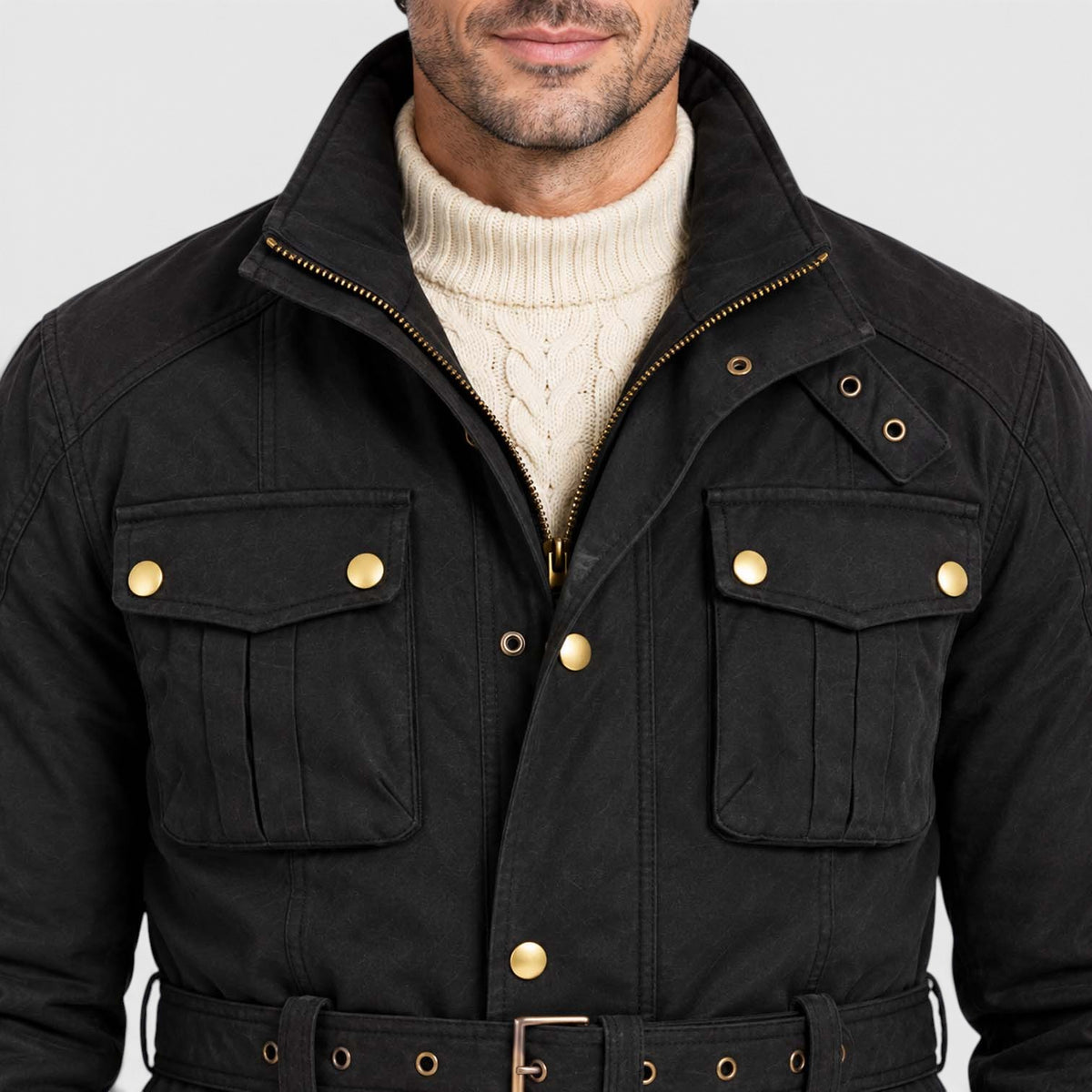 Men's Premium Waxed Cotton Motorcycle Jacket | Stylish Waterproof Biker Coat