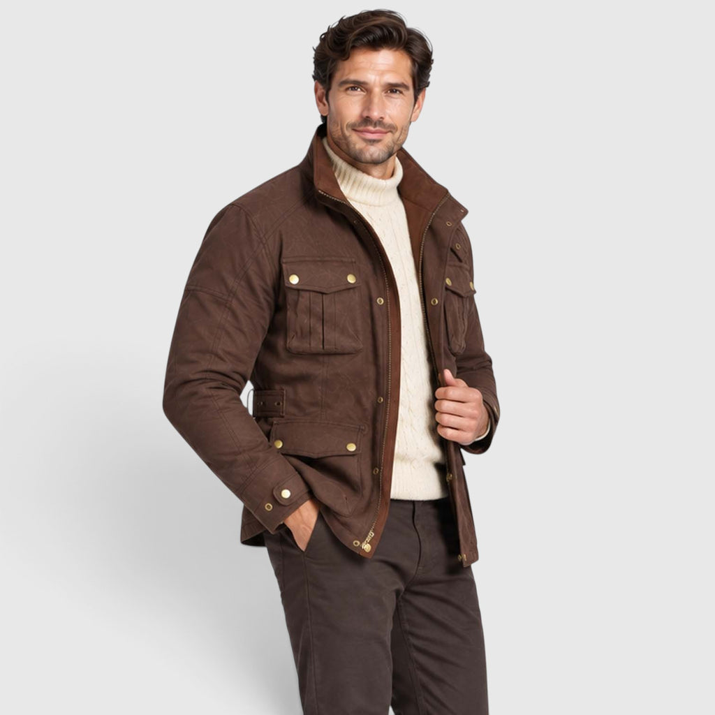 Men's Premium Waxed Cotton Motorcycle Jacket | Stylish Waterproof Biker Coat