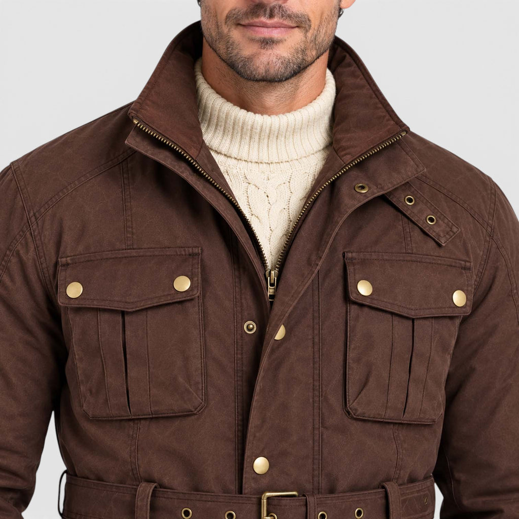 Men's Premium Waxed Cotton Motorcycle Jacket | Stylish Waterproof Biker Coat