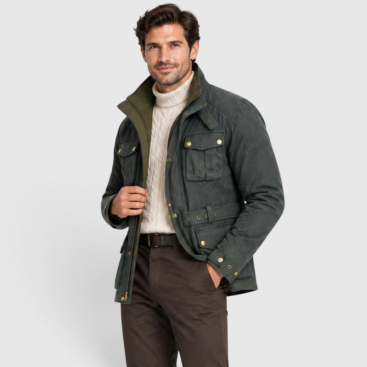 Men's Premium Waxed Cotton Motorcycle Jacket | Stylish Waterproof Biker Coat