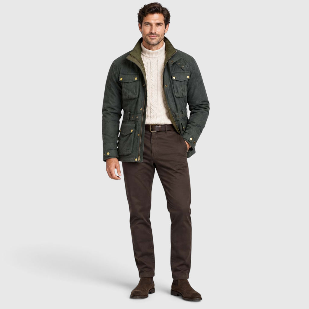 Men's Premium Waxed Cotton Motorcycle Jacket | Stylish Waterproof Biker Coat