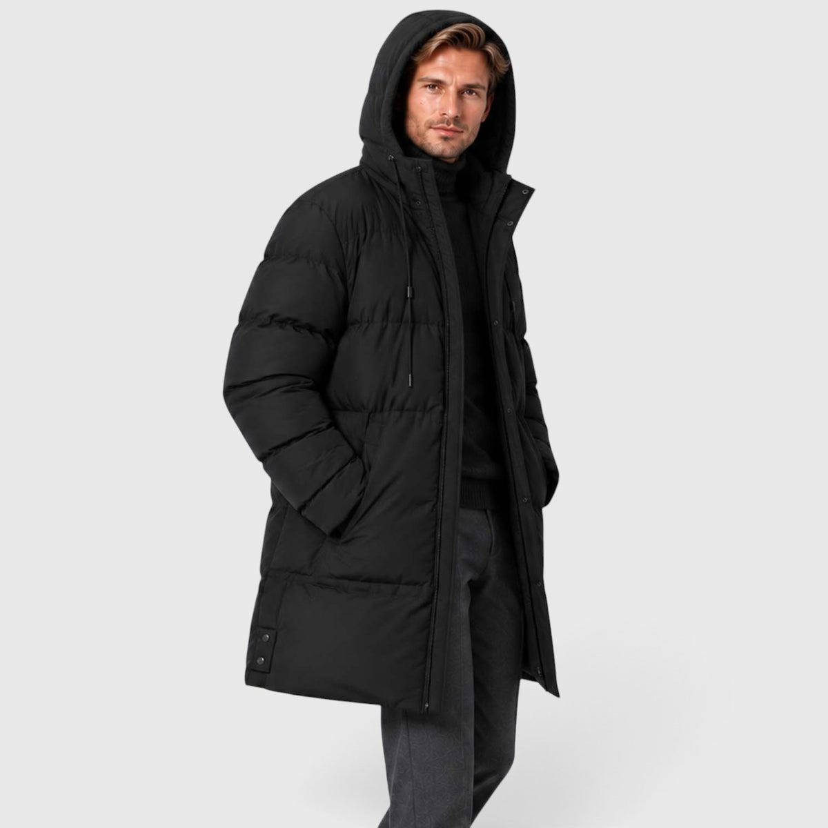 Men's Warm Hooded Parka – Longline Padded Winter Jacket